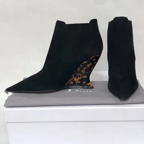 Christian Dior Tortoise Shell Wedge Ankle Boots – Size 38.5 Shoes